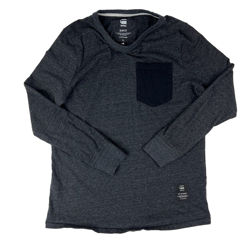 G-Star Raw Charcoal Long Sleeve‎ Cotton Poly Thick T-Shirt Mens Size Slim Fit XL